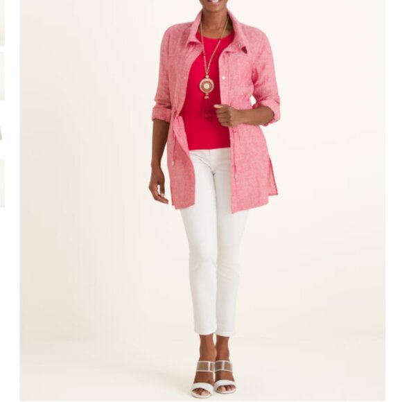 Chico's Jacket Women's Sz 12/14 Blue Cross Dye Linen Utility Jacket‎ (Chico's 2) - Picture 3 of 15